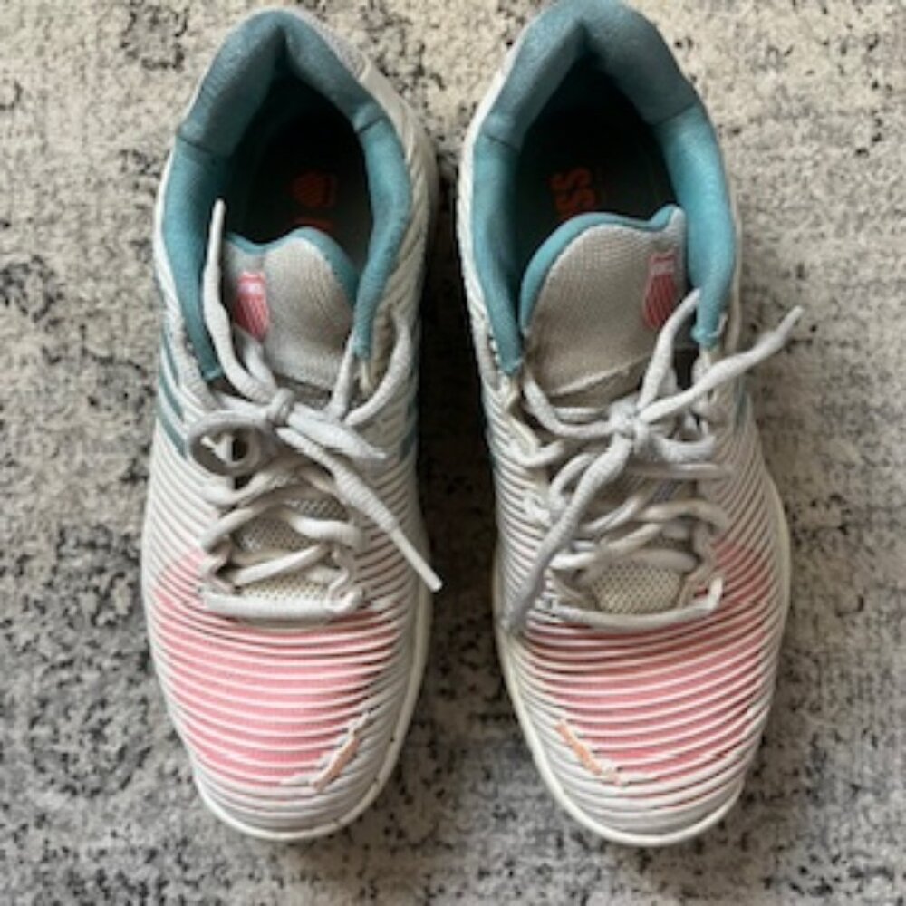 🧡3/15 K-Swiss Tennis Pickleball Shoes Peach Teal White Women's 8.5